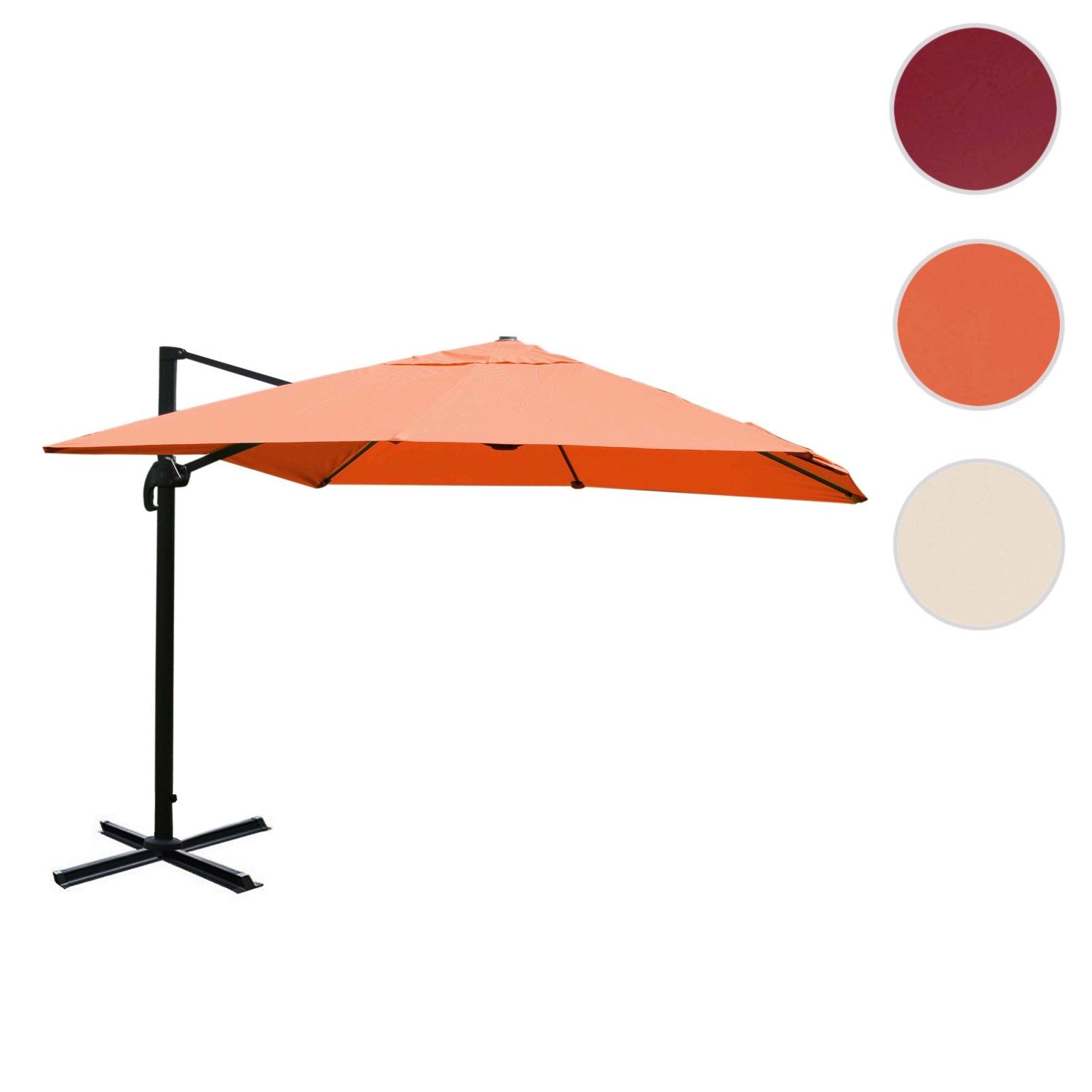 Terracottafarbener MCW Ampelschirm 3x3m aus Aluminium, drehbar, ohne Ständer.