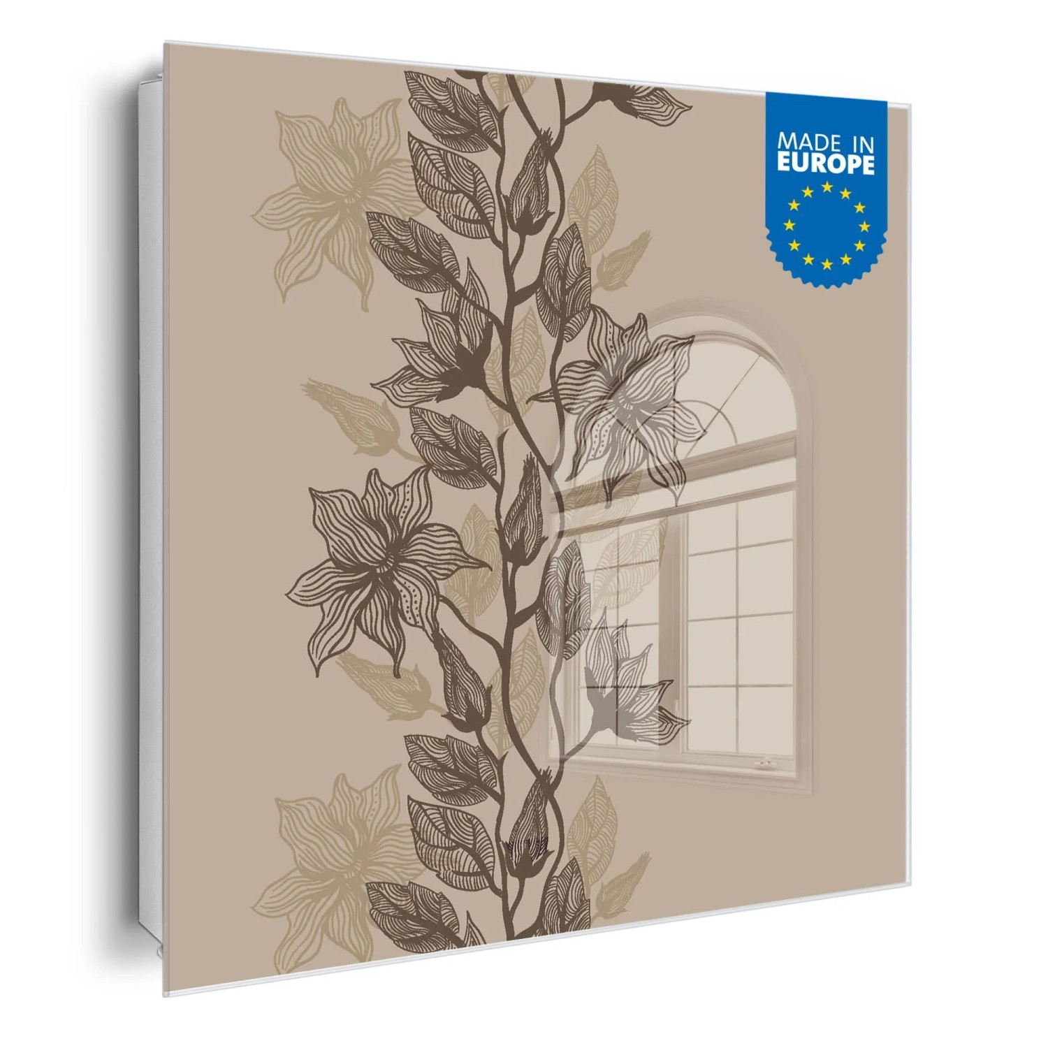 Banjado Großer Schlüsselkasten Glas 30x30cm Weiß Scharnier Rechts 50 Haken Beschreibbar Magnetisch Motiv Baumwollblüte Monochrom