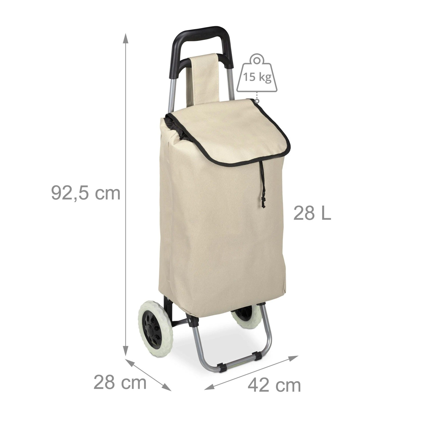 Relaxdays Einkaufstrolley Polyester Kunststoff Beige Klappbar Wasserabweisend 92,5 cm x 42 cm x 28 cm 1,4 kg_4
