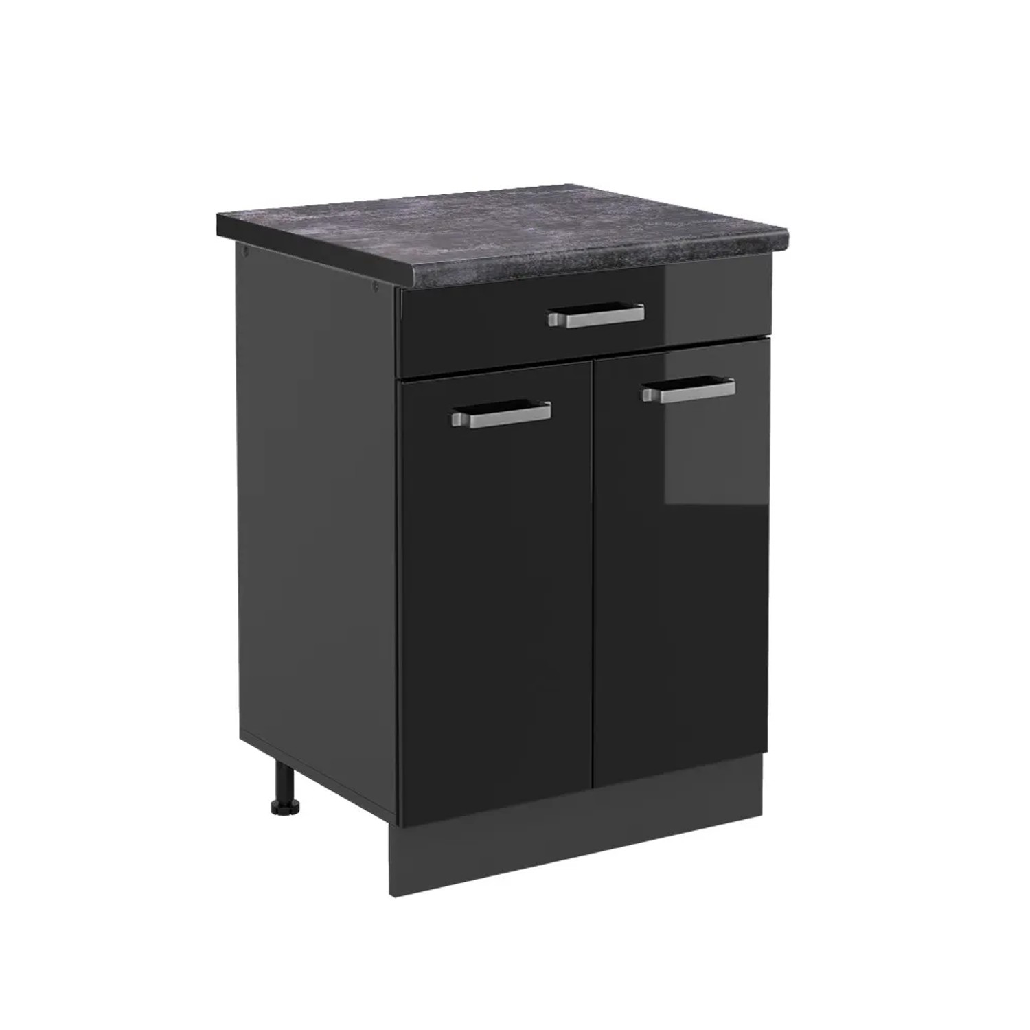 Vicco Küchenschrank mit Schublade R-Line Schwarz Hochglanz/Anthrazit 60 cm günstig online kaufen