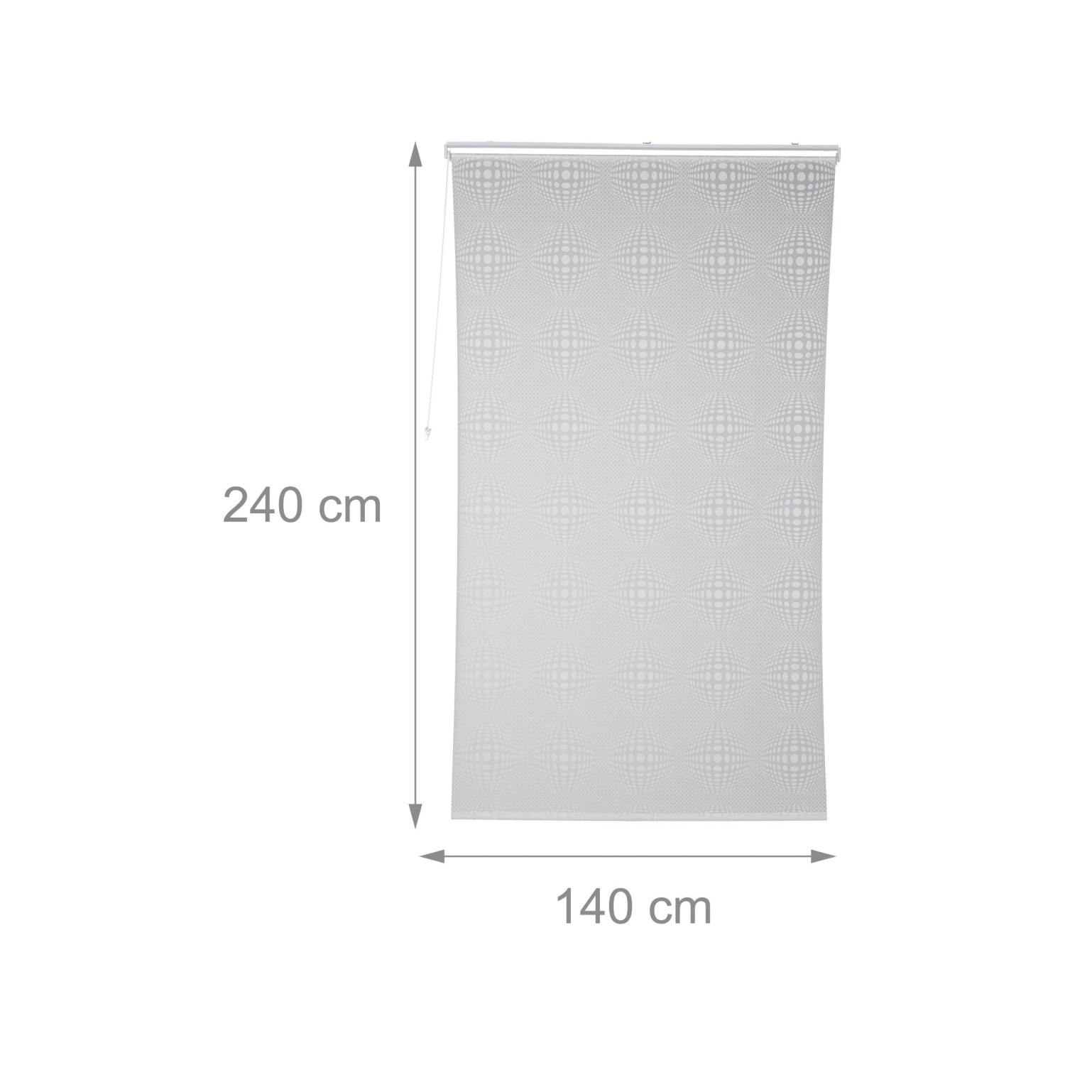 Weißes Relaxdays Duschrollo mit Muster, 140x240 cm, wasserabweisend und schnelltrocknend.