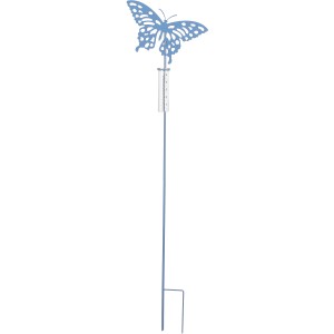 Blauer Gartenstecker mit Schmetterling und Regenmesser, 117cm hoch. Gartendeko von Mica Decorations.