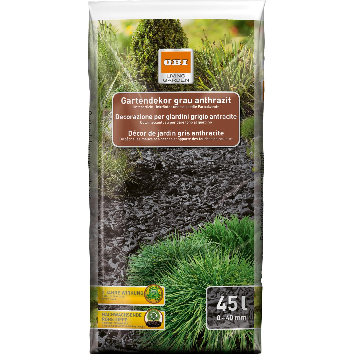 OBI Gartendekor Grau-Anthrazit, 45L Sack Dekormulch zur Beetabdeckung.