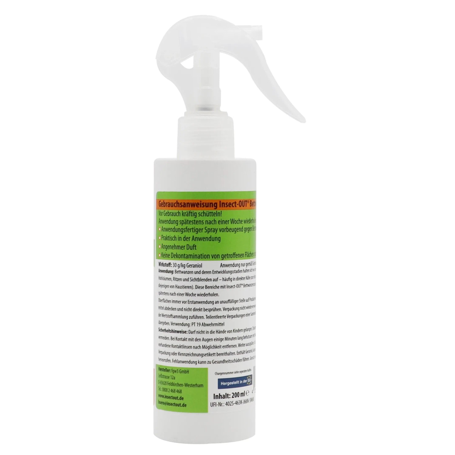 Insect Out Bettwanzenspray G 200ml für Insektenschutz. Spray zur Bekämpfung von Bettwanzen.