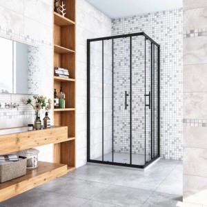 Elegante Duschkabine 80x80x195cm mit schwarzem Rahmen, Schiebetür und 6mm ESG Sicherheitsglas für Ihr Bad.