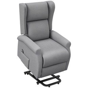 Grauer HOMCOM Aufstehsessel aus Polyester mit elektrischer Aufstehhilfe und verstellbarer Liegefunktion.