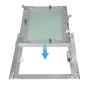 Offene ECD Germany Revisionsklappe 150x200 mm mit Gipskarton-Einlage und Aluminiumrahmen.
