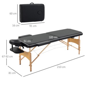 HOMCOM Massagetisch klappbar, schwarz, Kunstleder, Holzgestell. Höhenverstellbar, mit Kopfstütze. Auch als Koffer.