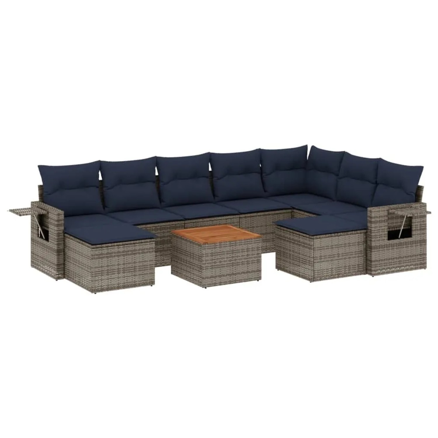 vidaXL 10-Tlg Gartensofa-Set mit Kissen Grau Polyrattan 3224850