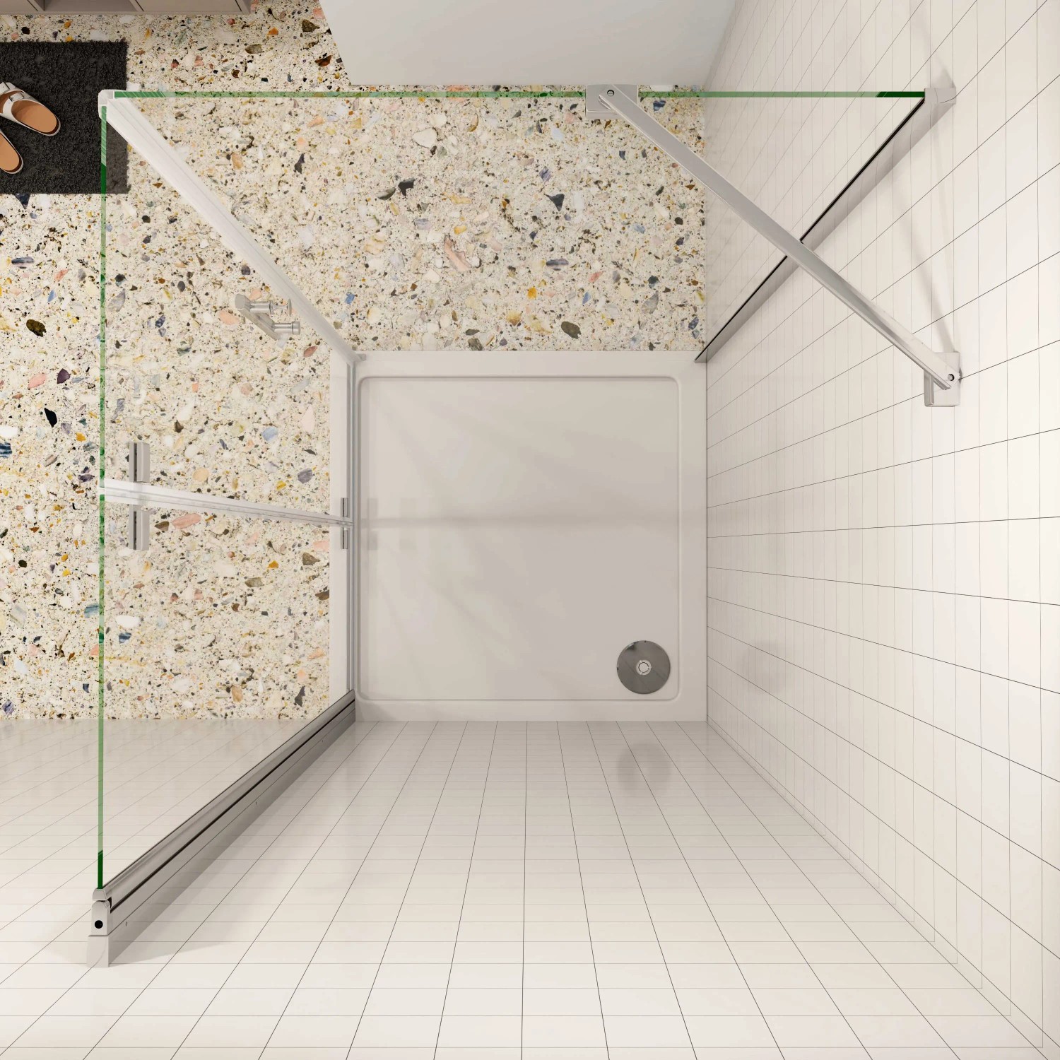 AICA Falttür Eckdusche 90x90cm mit ESG-Glas und Stabilisator, Aufsicht.