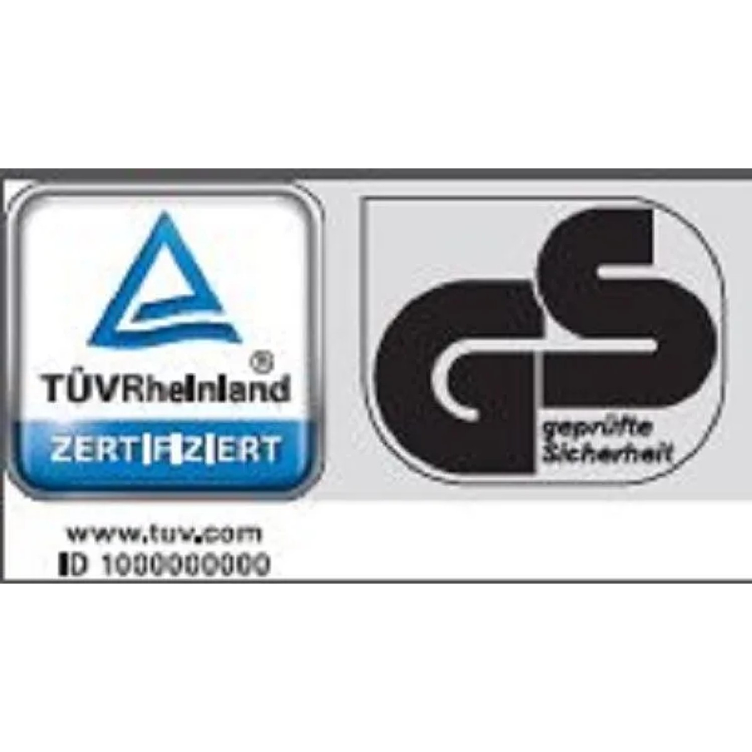 TÜV Rheinland und GS Zeichen für geprüfte Sicherheit des Spanngurts.