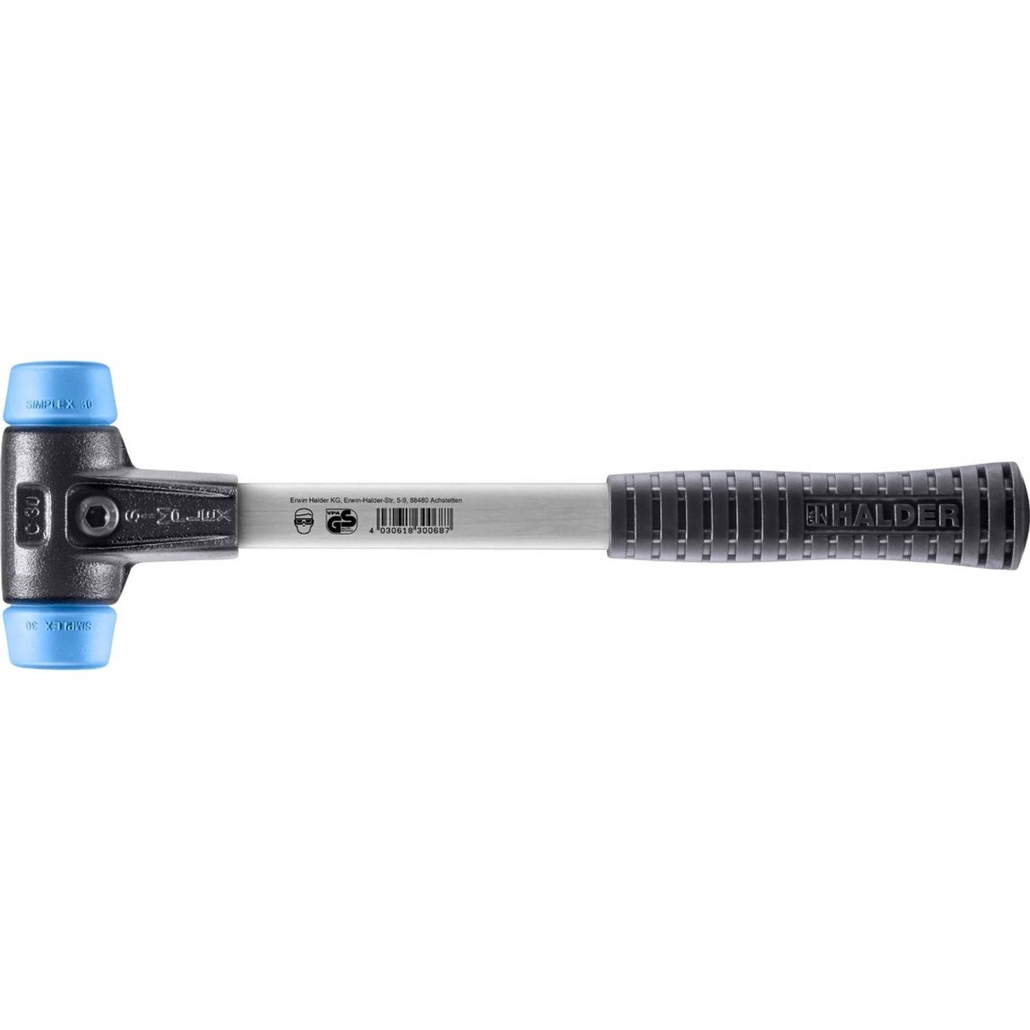 Halder Simplex Schonhammer Ø 30 mm TPE-soft Blau mit Verstärktem Temperguss günstig online kaufen