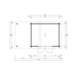 Grundriss Gartenhaus Fjordholz Varianta 44 C +SD: Maße und Details zum naturbelassenen Holzhaus mit Schleppdach.