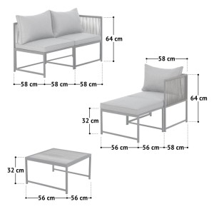 Svita Detroit Polyrattan Gartenlounge, beige, mit Tisch und Kissen. Modulares Ecksofa für Garten und Terrasse.