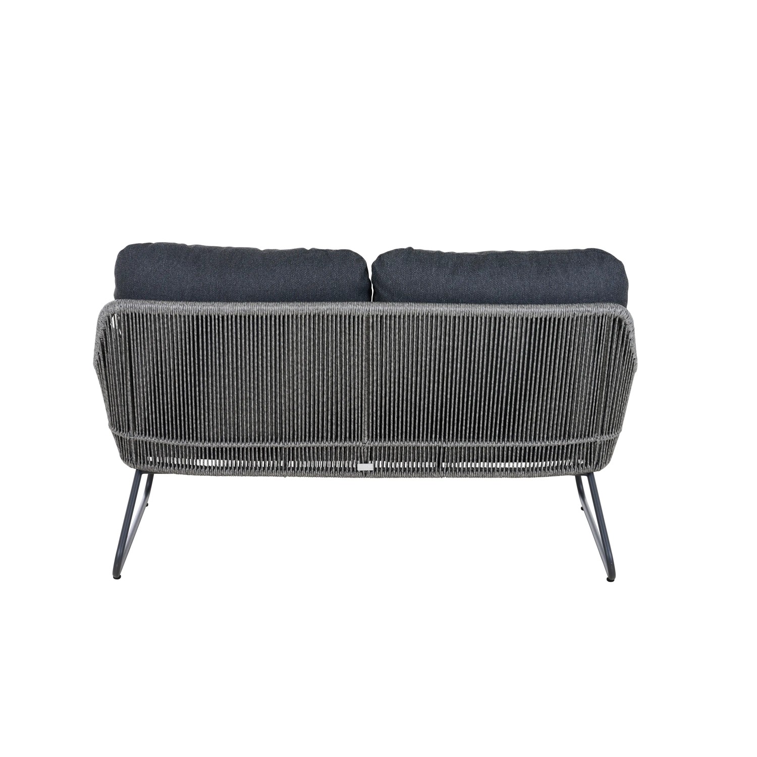Graues Siena Garden 2-er Loungesofa Kansas mit Kissen, Rückansicht. Gartenbank für 2 Personen.