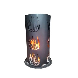 Lex Feuersäule 60cm aus Stahl mit Flammendesign, Feuerrost und Schürhaken.
