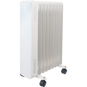 Weißer, mobiler Ölradiator Hultsfred Hot Air 2.000 W mit LED-Display und 9 Rippen.