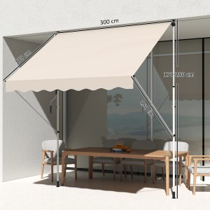 Beige Outsunny Klemmmarkise aus Aluminium und Stahl, 300x150 cm, mit Teleskopstangen.