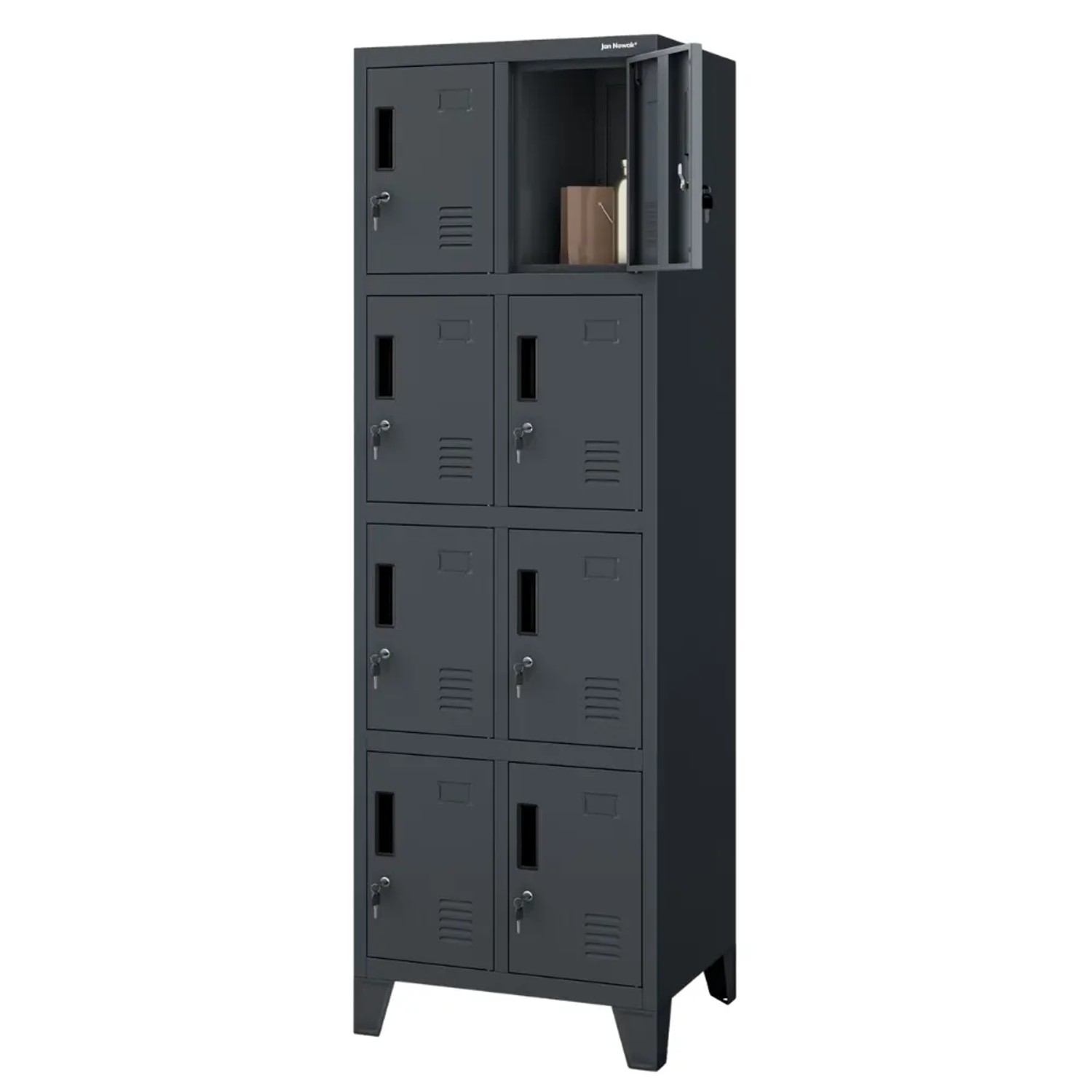 JAN NOWAK Schließfachschrank Spind ROBERT 8 Fächer Etikettenhalter Lüftungsschlitze Wertfachschrank Metall 172x55,9x45cm Anthrazit