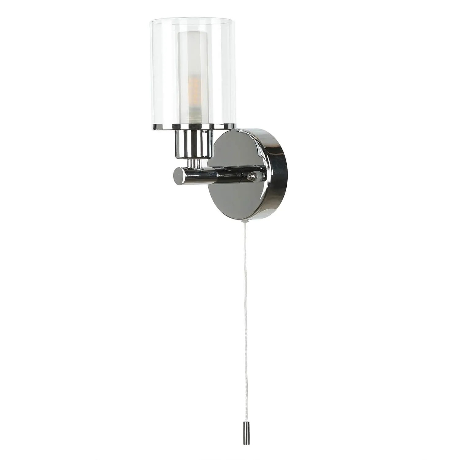 Licht-Erlebnisse Wandlampe Bad Mit Zugschalter IP44 G9 Metall Glas In Chrom
