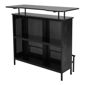 Schwarzer Costway Bartisch mit Weinregal, 120x50x106,5 cm, mit Ablagen und Glashalter.