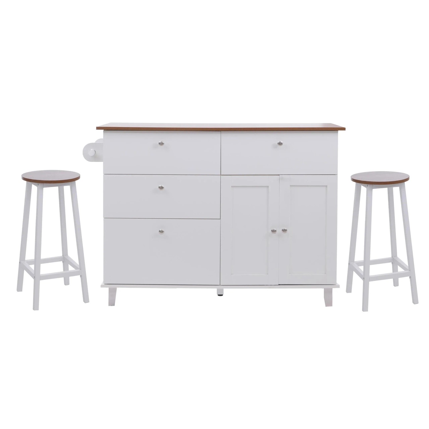 MCW Kücheninsel P62 mit 2 Sitzhockern Staufächer MDF 90x131x47cm Weiß Helles Holz