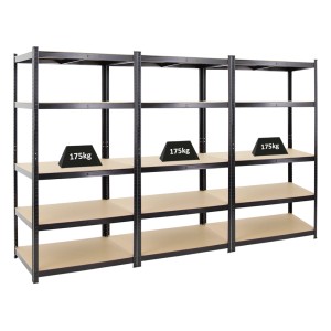 PROREGAL Mega Deal: 3 schwarze Schwerlastregale Taurus, 180x90x60 cm, Fachlast 175 kg.