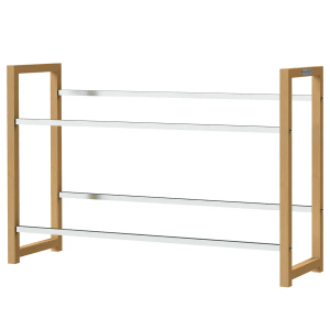 Holzfarbenes Getränkekistenregal mit drei silbernen Ablagen aus Edelstahl von holz4home.