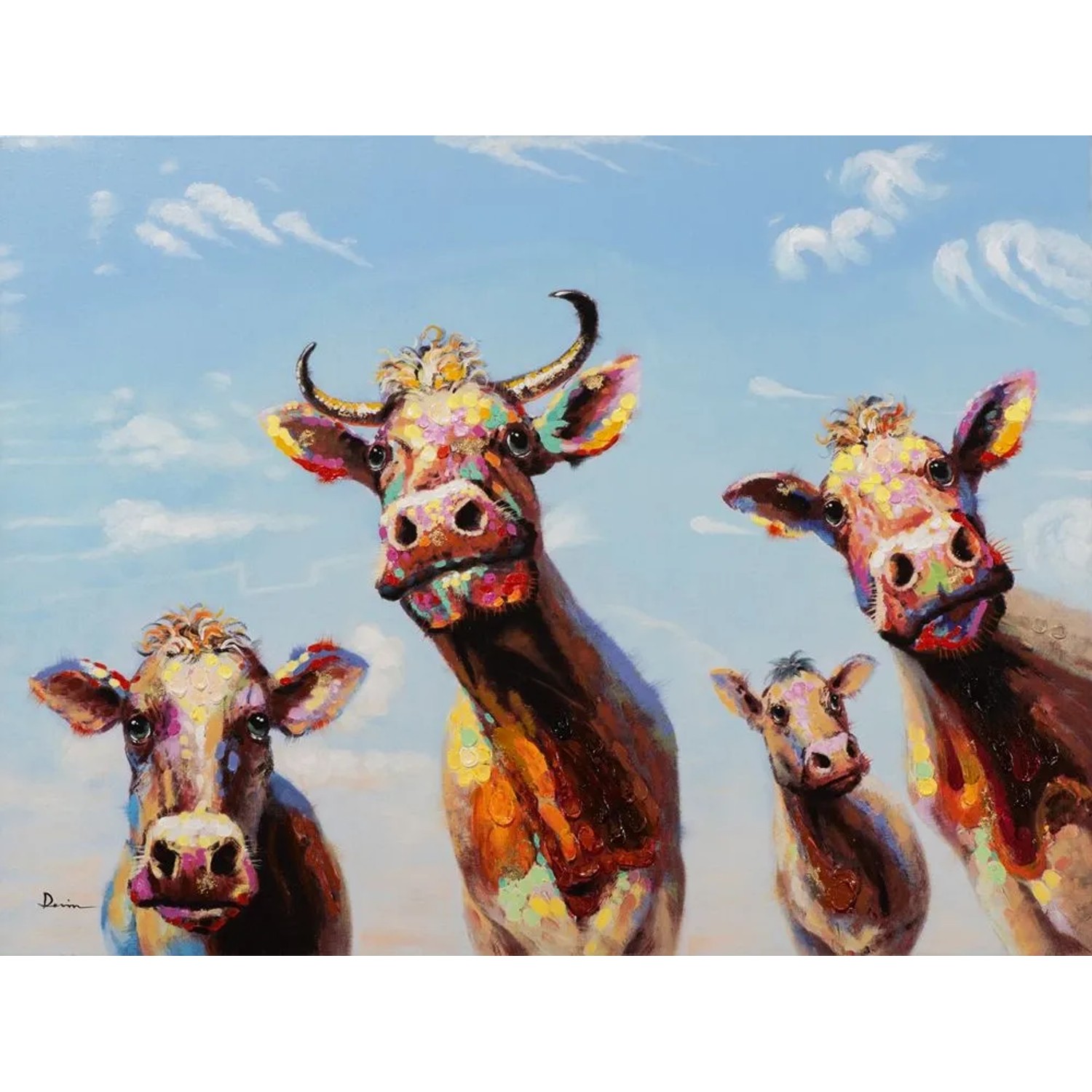 Art Universe Leinwandbild Lustige Kühe 90 x 120 cm