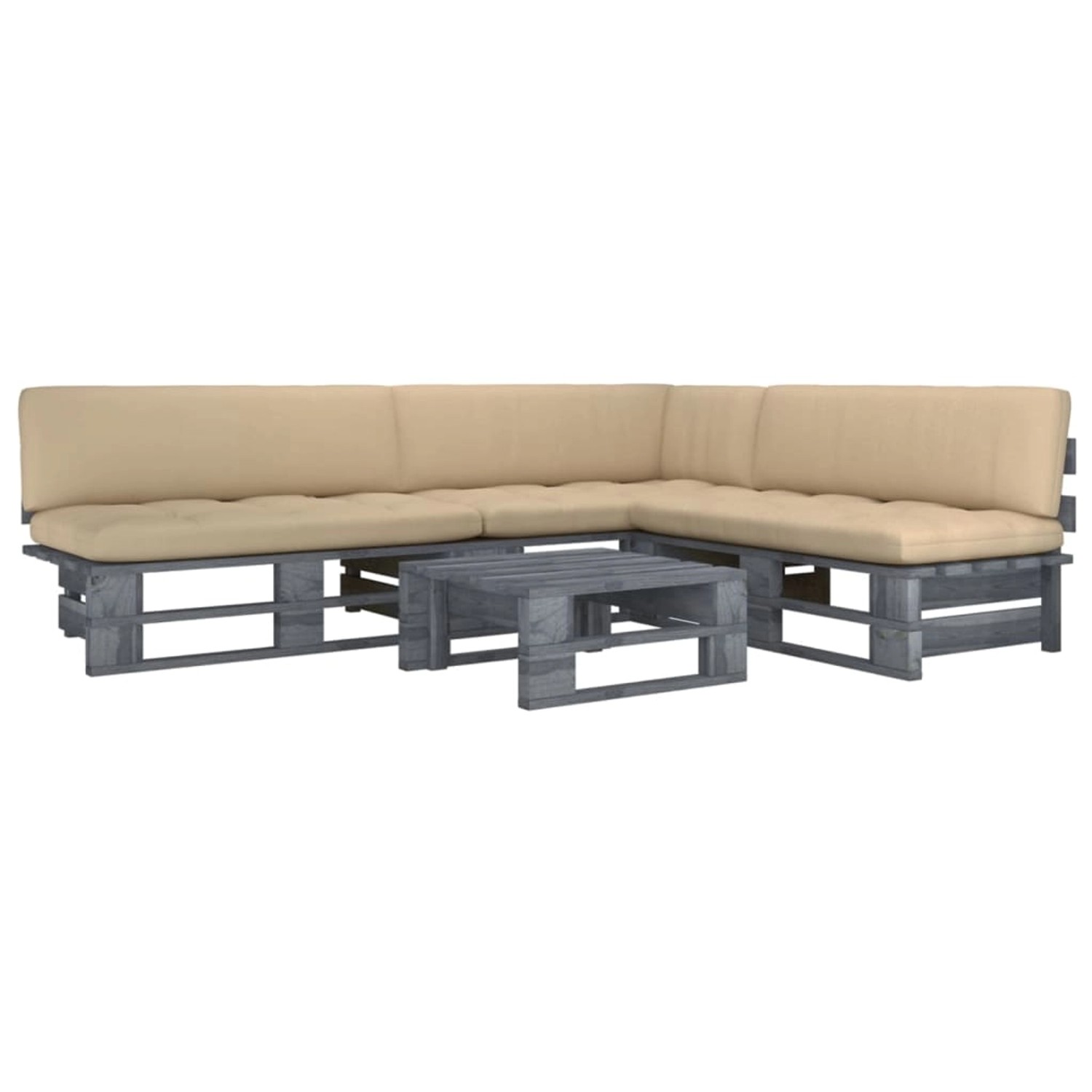 vidaXL 4-Tlg Paletten-Lounge-Set Grau Imprägniertes Kiefernholz 3066700