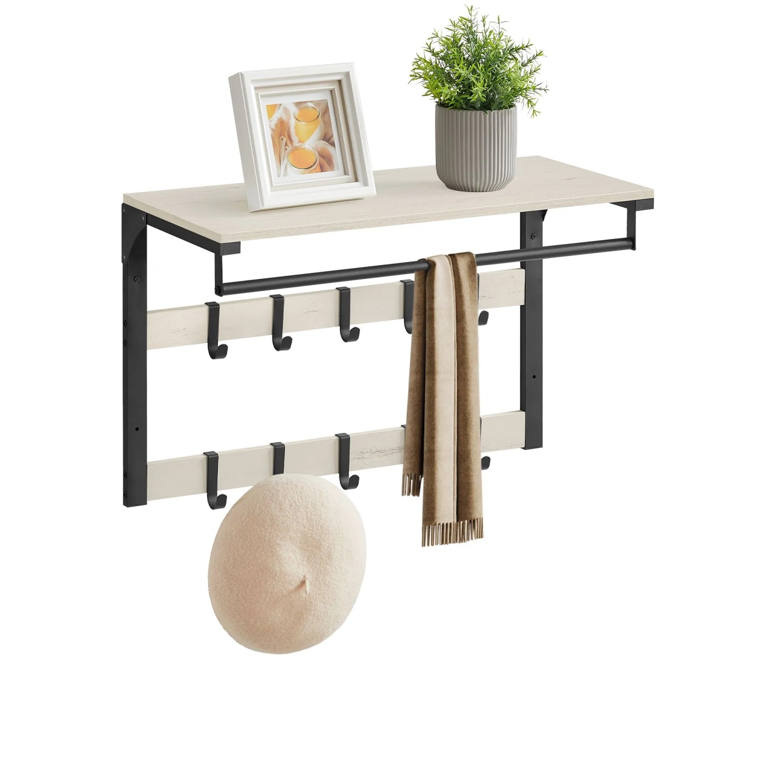 Songmics Wandgarderobe Barnet-old mit Ablage 10 Haken Weiß-Schwarz günstig online kaufen