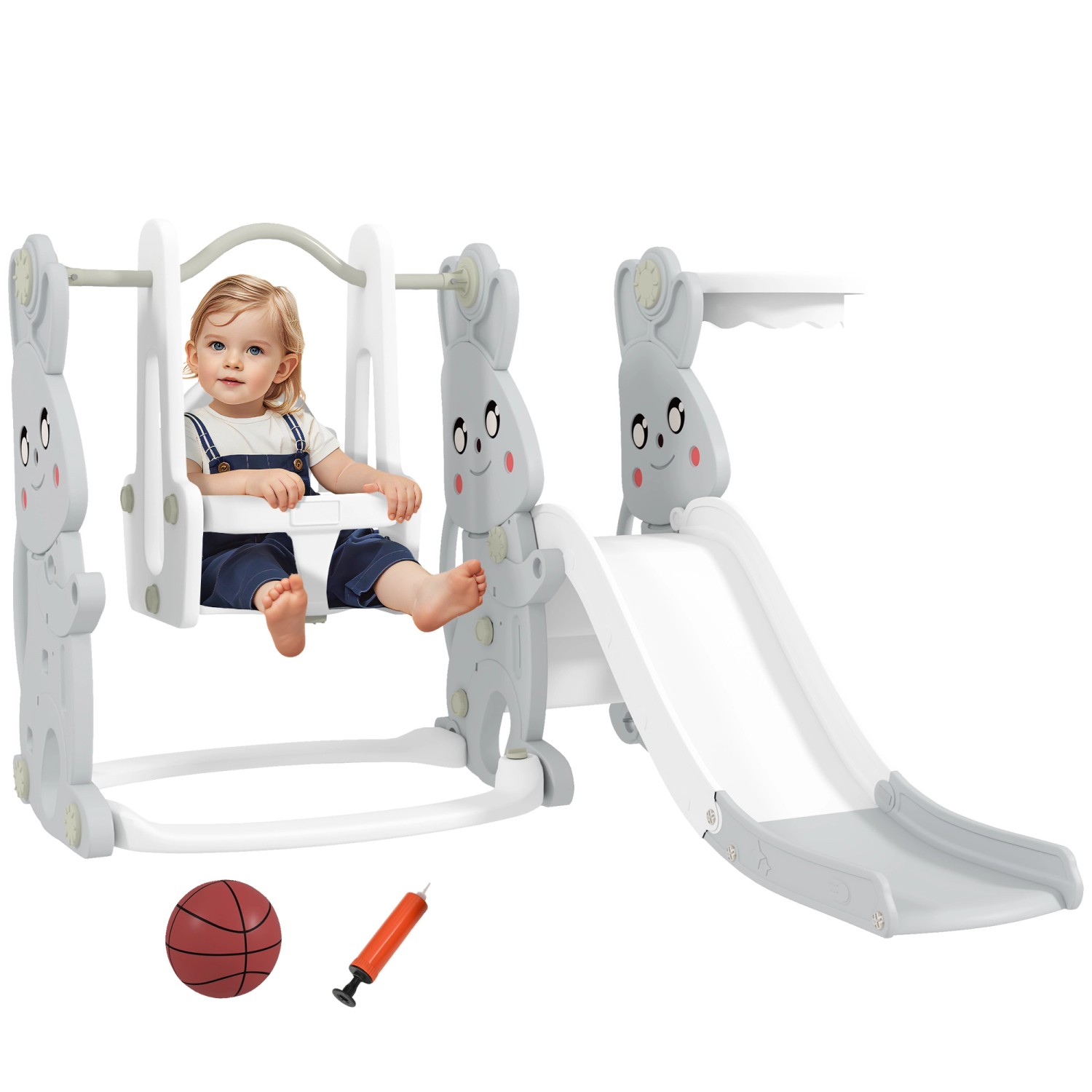 AIYAPLAY Kinderschaukel & Kinderrutsche Set Grau 160L x 147,5B x 107H cm