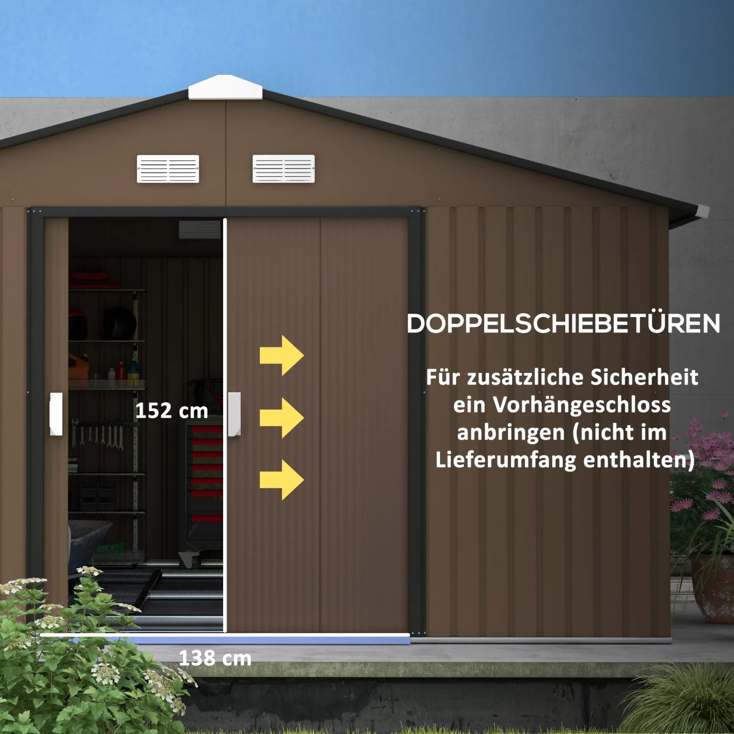 Outsunny Geräteschuppen Pultdach Metall 340 x 386 x 200 cm kaufen bei OBI