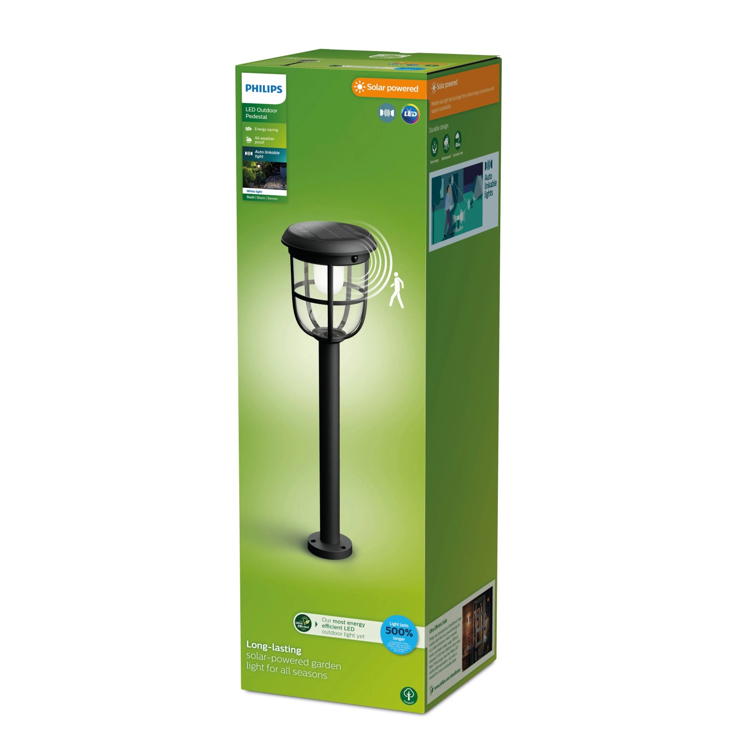 Philips Solar-Sockelleuchte Spiess Radii Ultra-Efficient, 1,3W, 3000K, in Verpackung. Solar-Wegeleuchte für den Außenbereich.