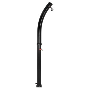 Schwarze ML-Design Solardusche, 222cm hoch, mit rundem Duschkopf für den Garten.