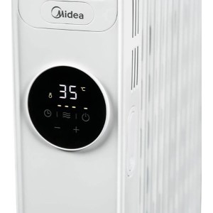 Detailansicht: Weißer Midea Öl-Radiator NY2513-22MR mit digitalem Display.