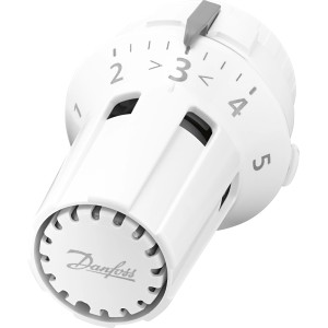 Weißer Danfoss Thermostatkopf RAW mit Fühler zur Heizungs-Installation.