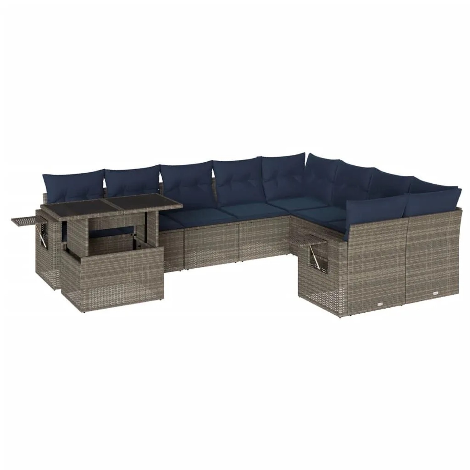 vidaXL 10-Tlg Gartensofa-Set mit Kissen Grau Polyrattan 3268141 günstig online kaufen