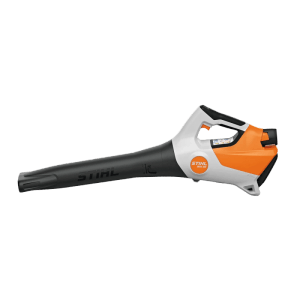 Stihl Akku-Blasgerät BGA 30, orange-grau, mit langem Blasrohr. Kabelloser Laubbläser für Gartenreinigung.