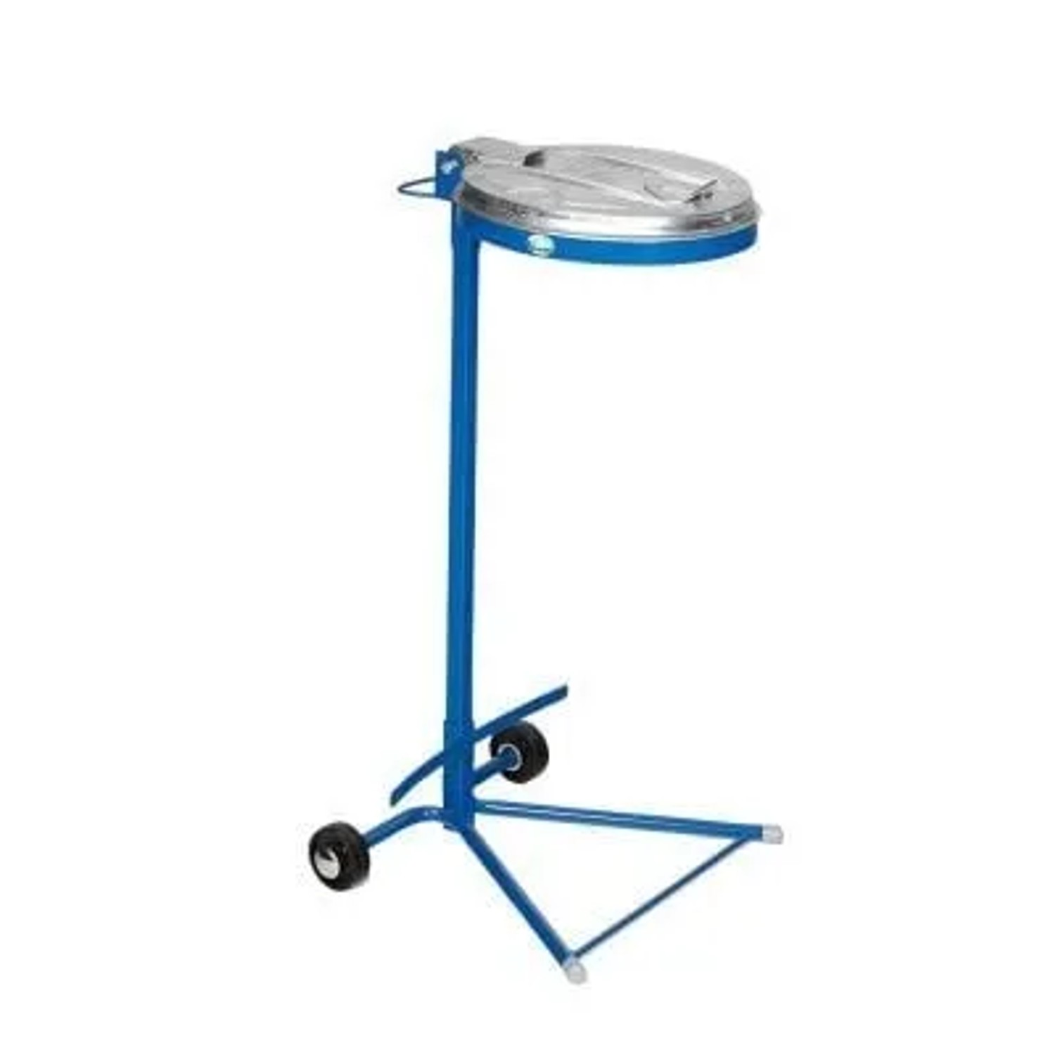 PROREGAL Robuster Einzel Abfallsammler Mit Metall Deckel Mit Standfuß 2 Rollen 35 cm Einwurföffnung HxBxT 98 x 45 x 37,5 cm Stahl Blau Verzinkt
