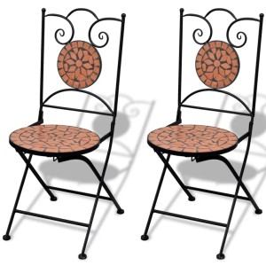 vidaXL Bistro-Set, 3-teilig, Terrakotta. Gartenmöbel mit Mosaik-Tisch und Stühlen.