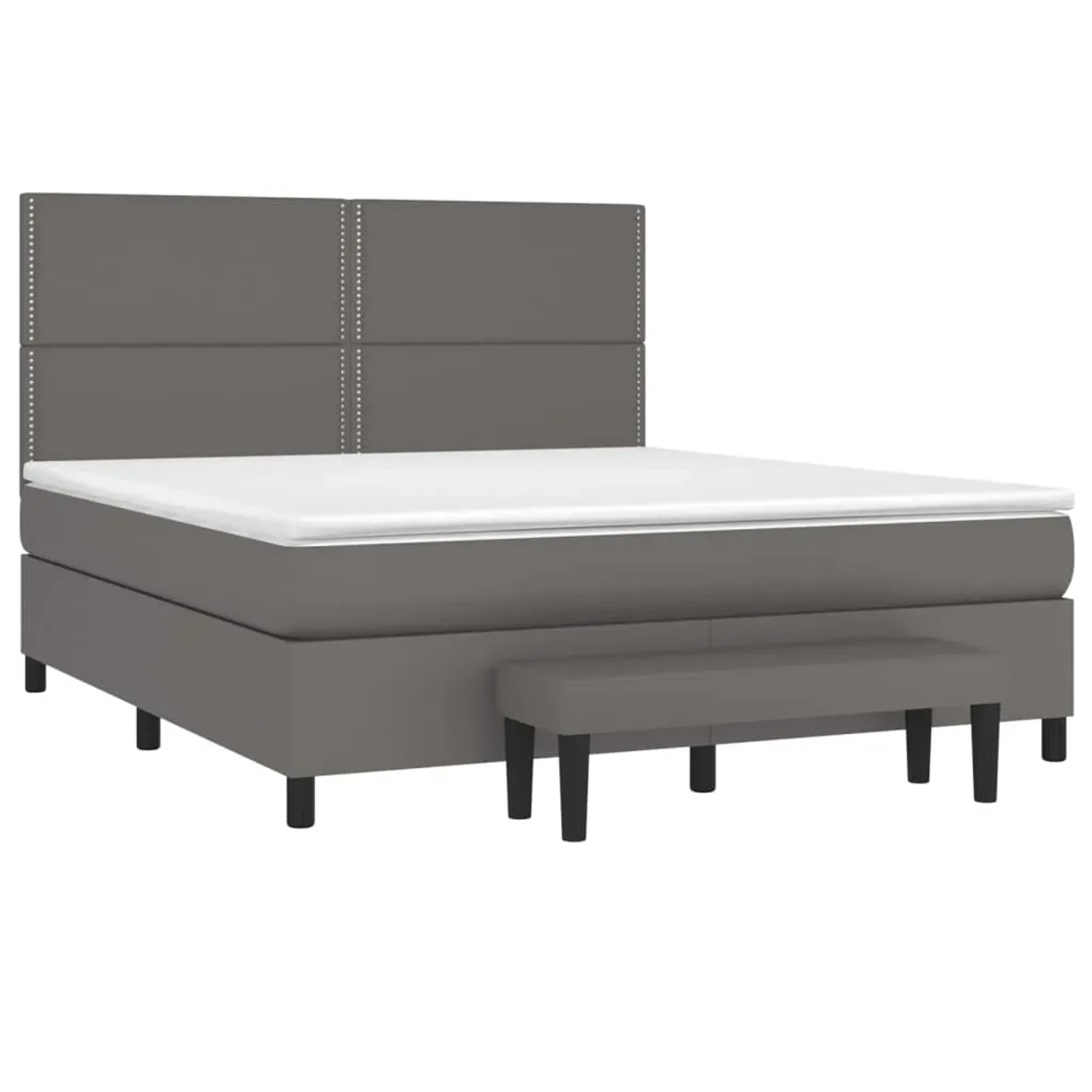 Graues vidaXL Boxspringbett 180x200 cm mit Matratze, Kunstleder und Bank.