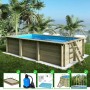 Rechteckiger ALTANKA Holzpool Aqua mit Leiter und blauem Wasser im Garten.