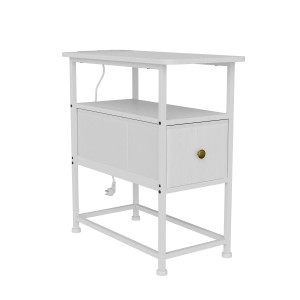PXloue Beistelltisch Nachttisch mit Steckdosenleiste 1 Schubladen 60x30x62cm Weiß