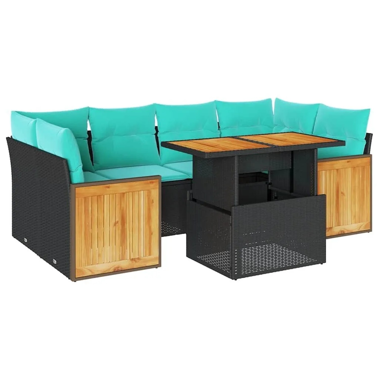 vidaXL 7 Tlg Garten-Sofagarnitur mit Kissen Schwarz Poly Rattan 3327676