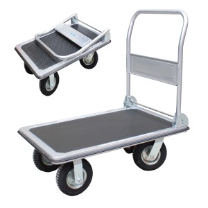 TRUTZHOLM Plattformwagen, 300 kg, luftbereift, mit einklappbarem Griff. Ideal für Baumaschinen.