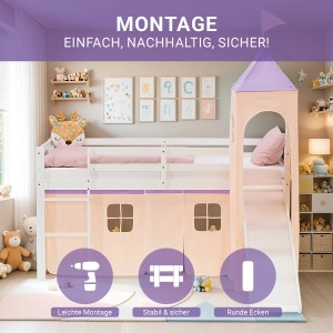 Homestyle4u Kinder Hochbett 90x200 Rutsche Matratze Kinderbett