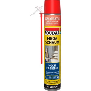 Soudal Megaschaum B2, 500ml Dose mit Applikator. PU-Schaum für Hohlräume, hohe Ergiebigkeit.