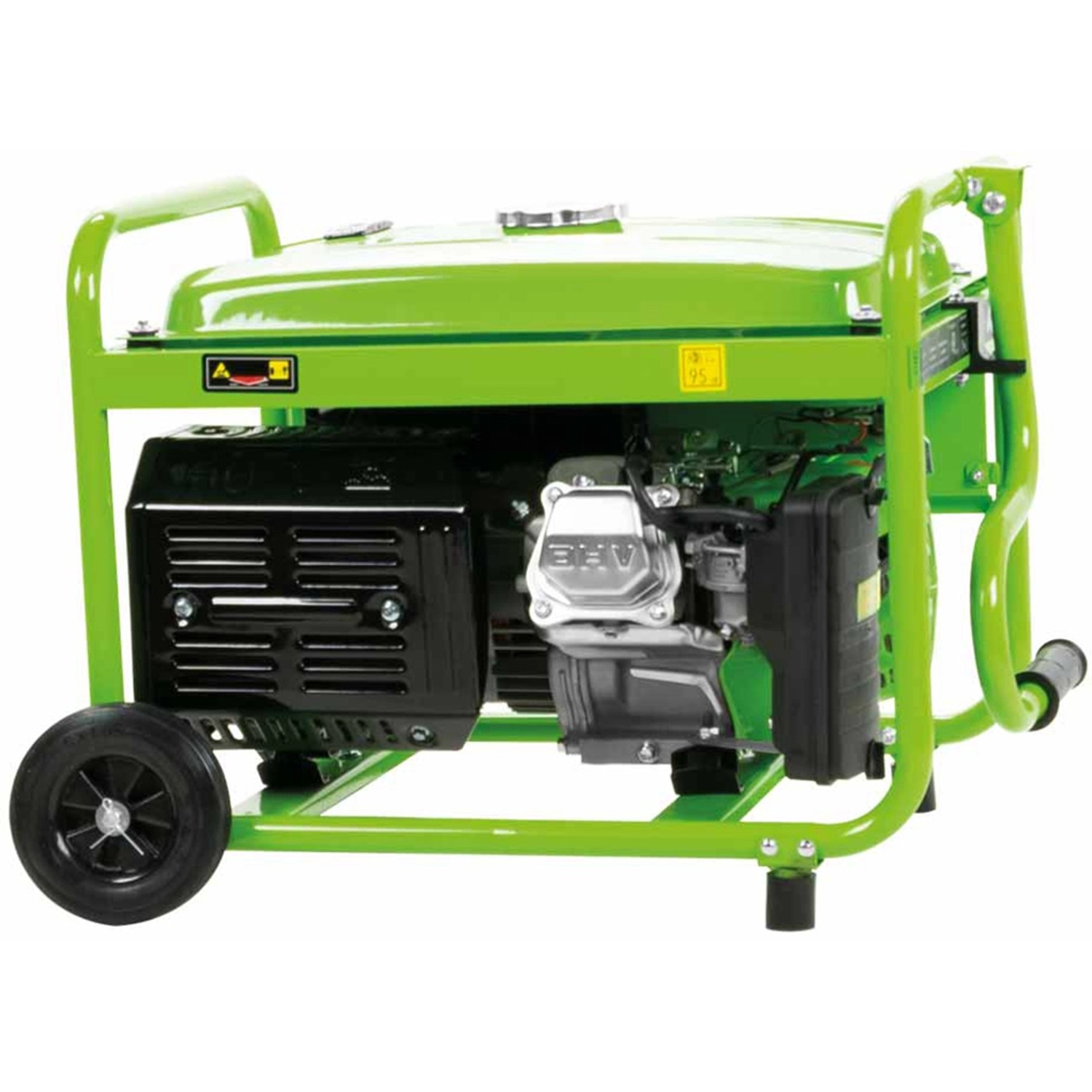 Mobiles Zipper Notstromaggregat ZI-STE2800 mit 2,8 kW Leistung, grünem Rahmen und Rädern.