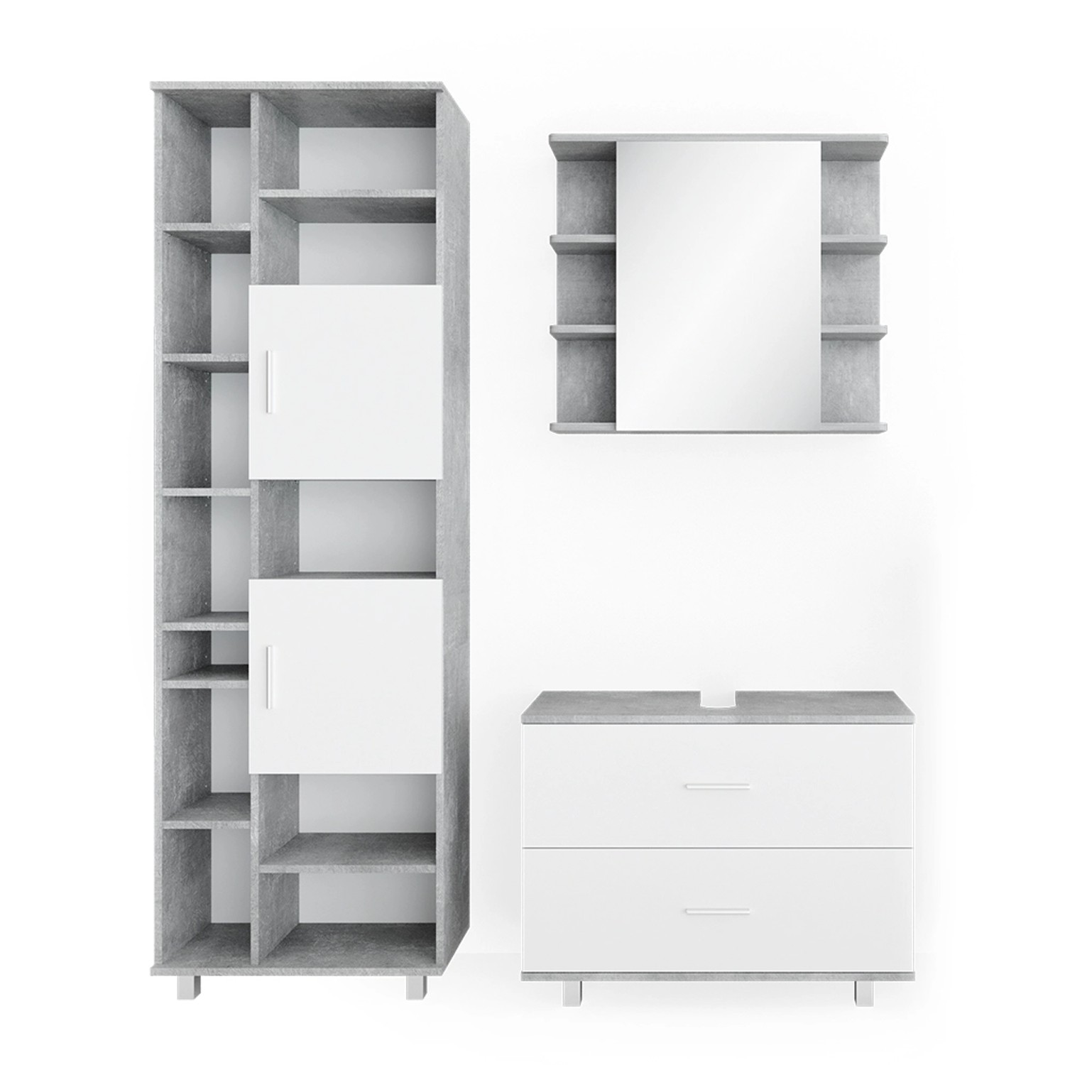 Vicco Badmöbel-Set Ilias Weiß/Beton 3 Teile mit Hochschrank günstig online kaufen